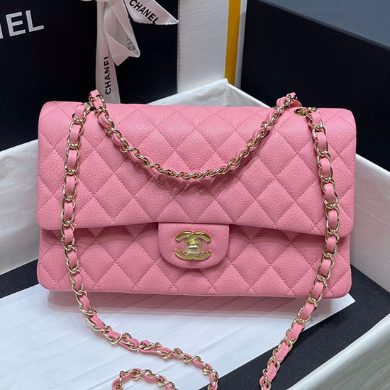 Klassische Chanel-Handtasche Aus Genarbtem Kalbsleder In Rosa A01112