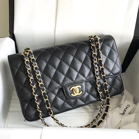 Klassische Chanel-Kaviar-Ledertasche In Schwarz Mit Goldenen Beschlägen A1112