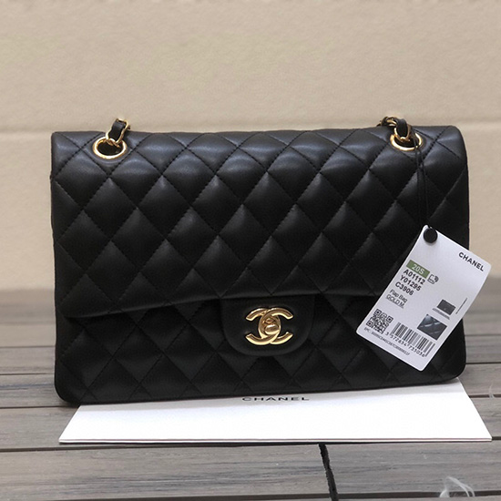 Klassische Chanel Lammfell-Tasche Mit Mittlerer Klappe Schwarz CF1112