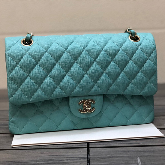 Klassische Chanel-Tasche Aus Genarbtem Kalbsleder Mit Mittlerer Klappe Blau CF1112