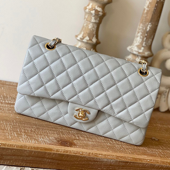 Klassische Chanel-Tasche Aus Genarbtem Kalbsleder Mit Mittlerer Klappe Grau CF1112