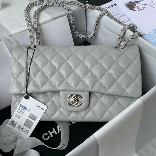 Klassische Chanel-Tasche Mit Mittlerer Klappe Grau Mit Silber CF1112