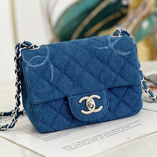 Kleine Chanel Denim-Umhängetasche Mit Klappe Blau AS2070