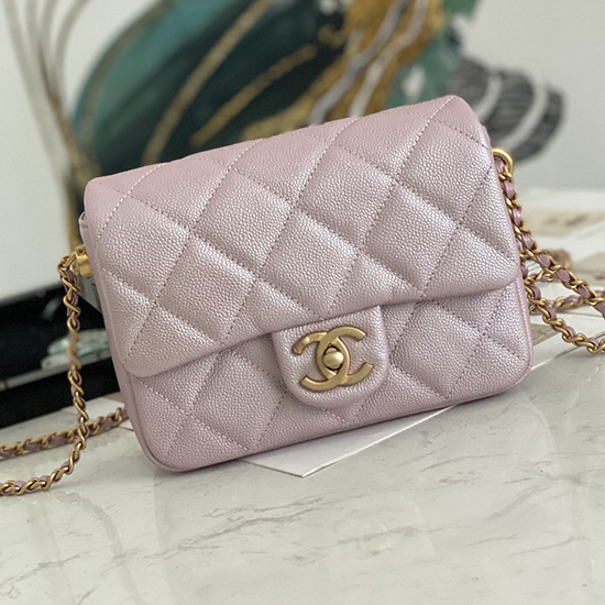 Kleine Chanel-Tasche Aus Genarbtem Kalbsleder Glänzend Rosa AS2855