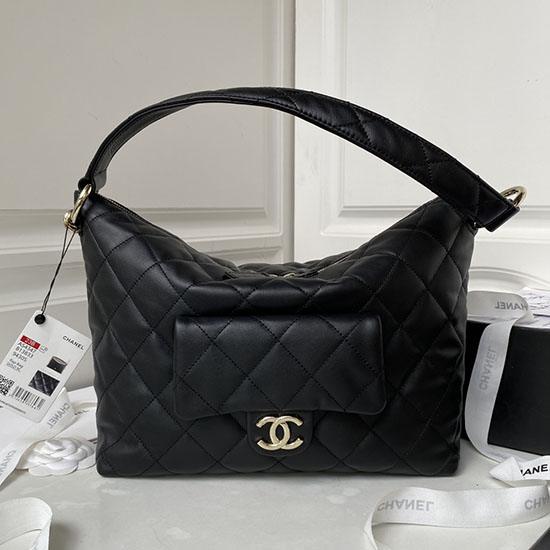 Kleine Hobo-Tasche Aus Kalbsleder Von Chanel Schwarz AS4347