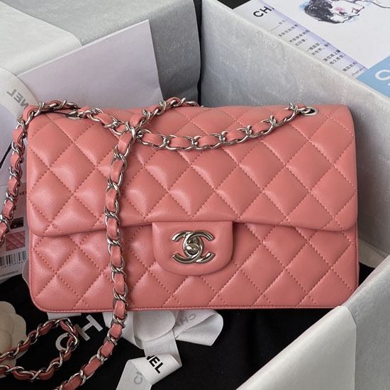 Kleine Klassische Chanel-Handtasche Mit Klappe Rosa Mit Silber A01113