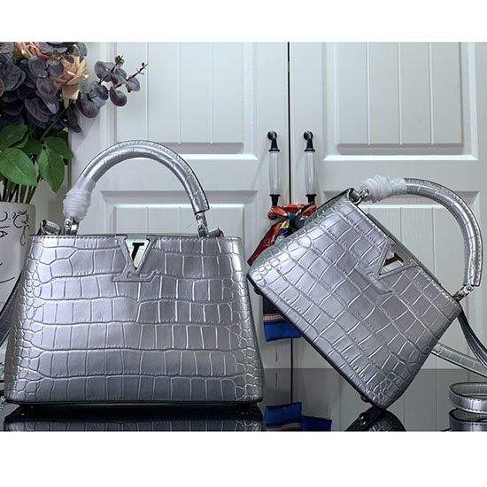 Louis Vuitton Geprägtes Krokodil Capucines Silber N92175