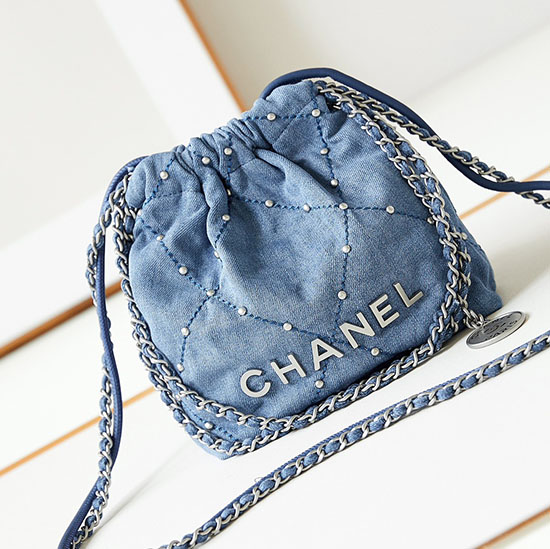 Mini Chanel 22 Denim Handtasche Blau AS3980