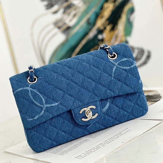 Mittlere Chanel Denim-Umhängetasche Mit Klappe Blau AS2071