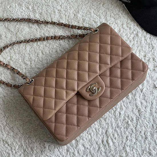 Mittlere Klassische Chanel-Tasche Aus Genarbtem Kalbsleder Mit Klappe Nude A01112