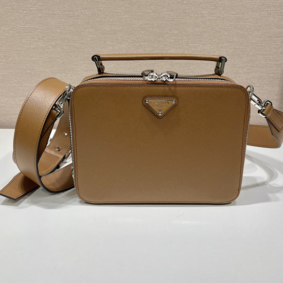 Mittlere Prada Brique Saffiano-Ledertasche Braun 2vh069