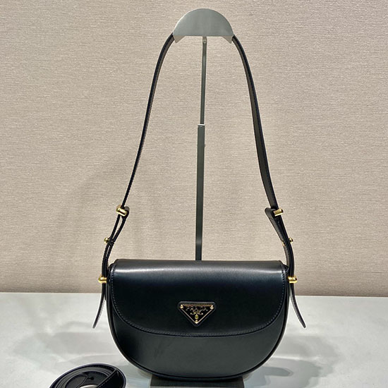 Prada Arque Leder-Umhängetasche Mit Klappe Schwarz 1bd365