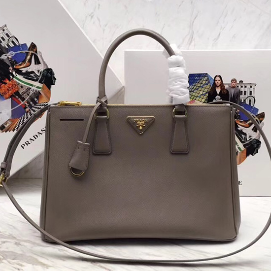 Prada Galleria-Tasche Aus Saffiano-Leder Grau 1ba274