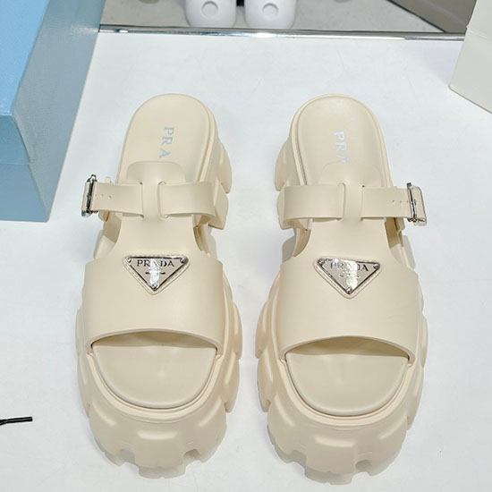 Prada Keil-Plateau-Sandalen Creme SDP051405