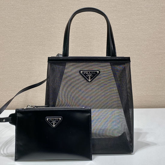 Prada Kleine Mesh-Einkaufstasche Schwarz 1bg417