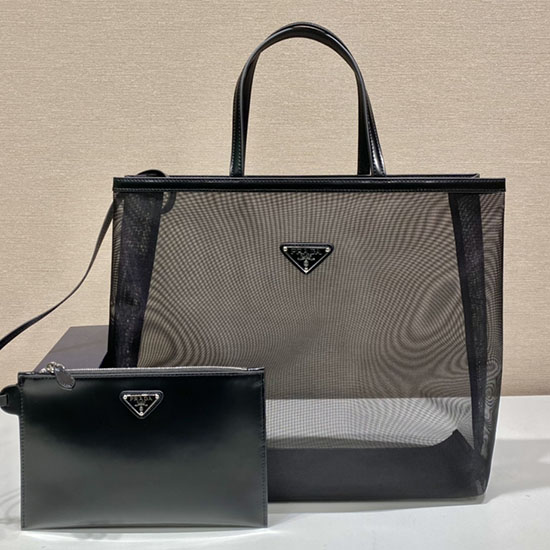 Prada Mesh-Einkaufstasche Schwarz 1bg416