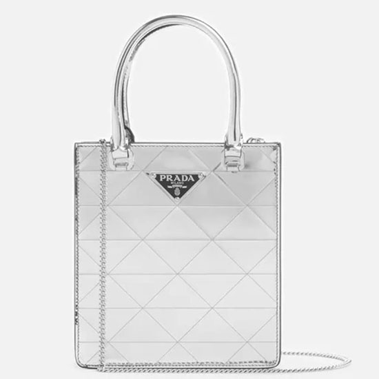 Prada Mini-Leder-Einkaufstasche Silber 1ba331