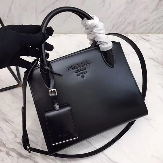 Prada Monochrome Kalbsledertasche Schwarz 1ba156