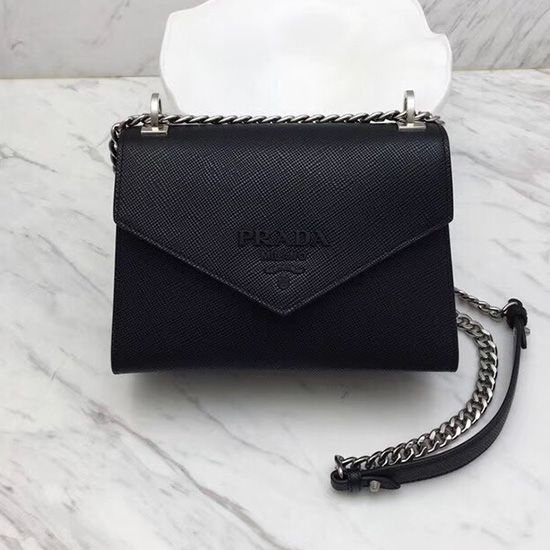 Prada Monochrome Saffiano-Ledertasche Schwarz 1bd127