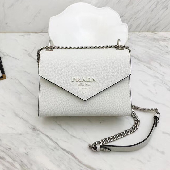 Prada Monochrome Saffiano-Ledertasche Weiß 1bd127