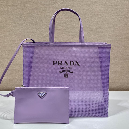 Prada Pailletten-Mesh-Einkaufstasche Lila 1BG416