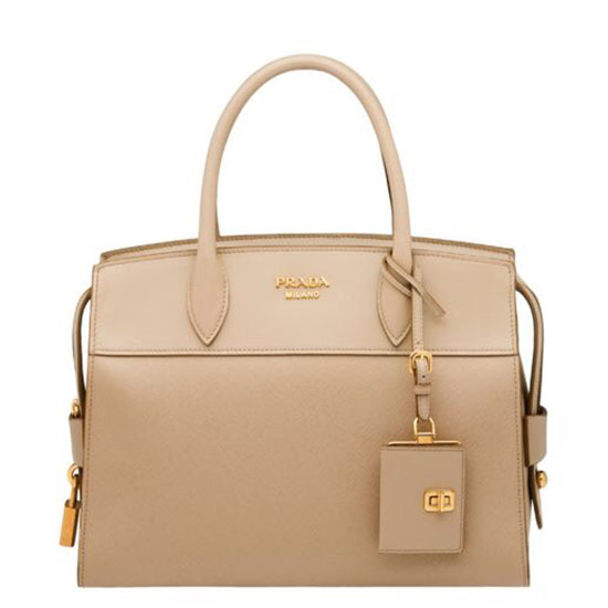 Prada Saffiano-Leder-Einkaufstasche Beige Lba046