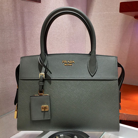 Prada Saffiano-Leder-Einkaufstasche Grau Lba046