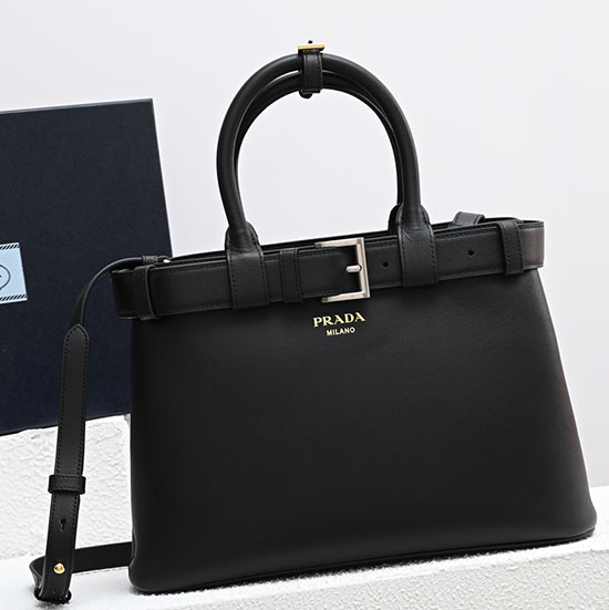 Prada Schnalle Mittelgroße Lederhandtasche Schwarz 1ba434