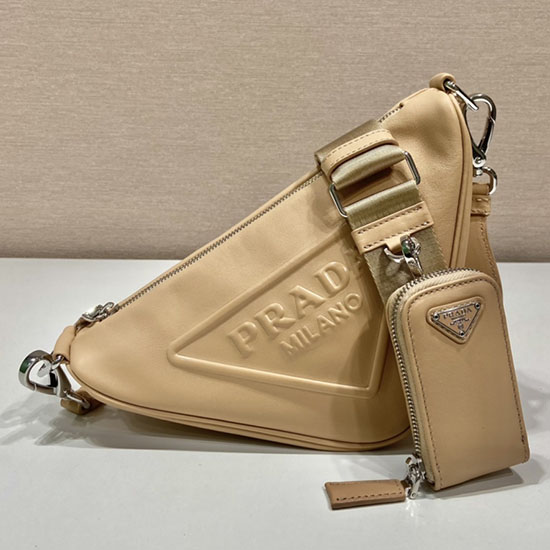 Prada Triangle Leder Umhängetasche Beige 1bh190