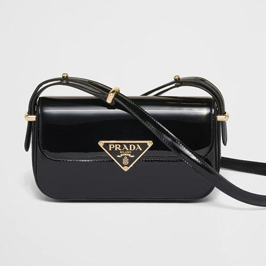 Prada Umhängetasche Aus Lackleder Mit Klappe Schwarz 1bd339