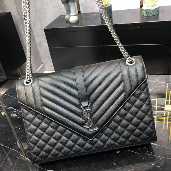 Saint Laurent Black Envelope Große Tasche Mit Silbernen Beschlägen 487198