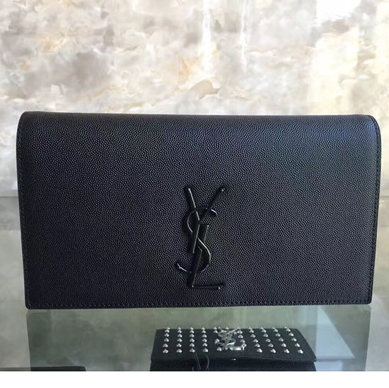 Saint Laurent Cassandre Genarbte Clutch-Tasche Schwarz Mit Schwarzen Beschlägen Y230320