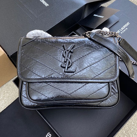 Saint Laurent Kleine Niki-Tasche Schwarz Mit Silber 498892