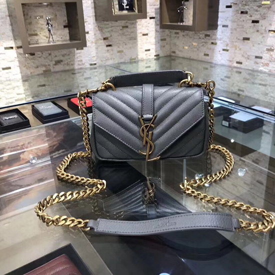 Saint Laurent Matelasse-Kettenbrieftasche Grau Mit Goldenen Beschlägen 438492