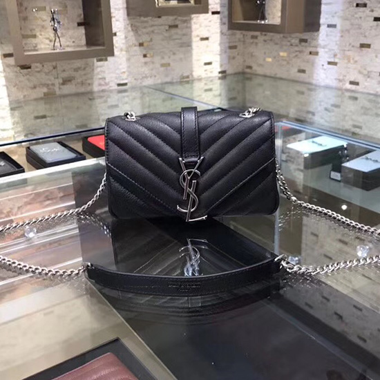 Saint Laurent Matelasse-Kettenbrieftasche Schwarz Mit Silbernen Beschlägen 438492