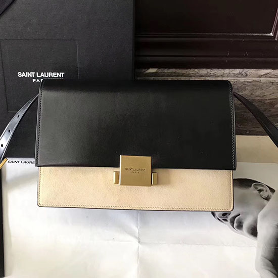 Saint Laurent Mittelgroße Bellechasse-Tasche In Schwarz Und Aprikose 462044