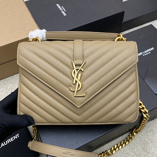 Saint Laurent Mittelgroße College-Tasche Aus Matelasse-Leder Beige 392737