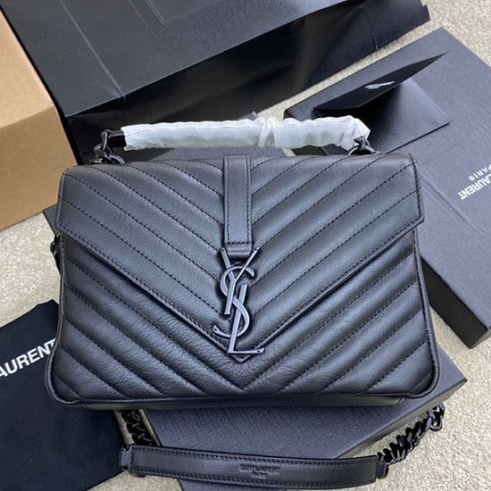 Saint Laurent Mittelgroße College-Tasche Aus Matelasse-Leder Schwarz 392737