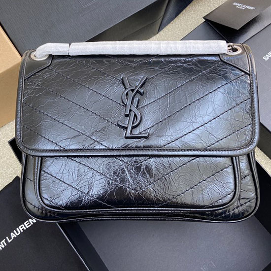 Saint Laurent Mittelgroße Niki-Tasche Schwarz Mit Silber 633158