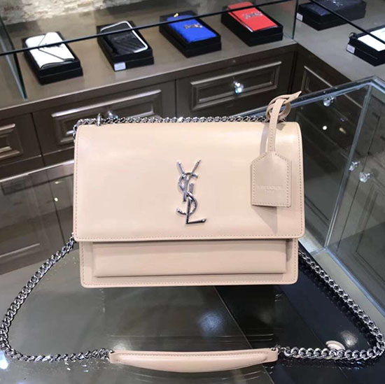 Saint Laurent Mittelgroße Sunset-Monogramm-Tasche Beige 442906