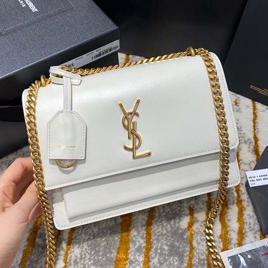 Saint Laurent Mittelgroße Sunset-Tasche Weiß 442906