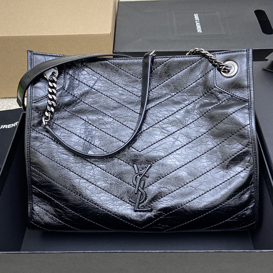 Saint Laurent Niki Mittelgroße Einkaufstasche Schwarz Mit Silber 577999