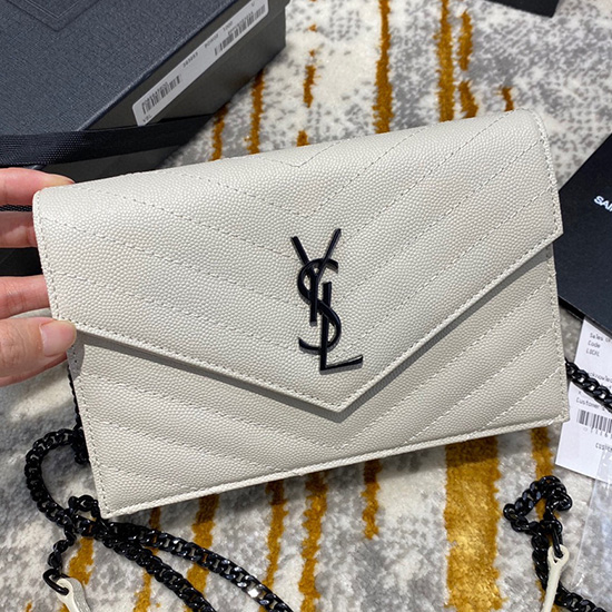 Saint Laurent Umschlag-Kettenbrieftasche Weiß Mit Schwarz 393953