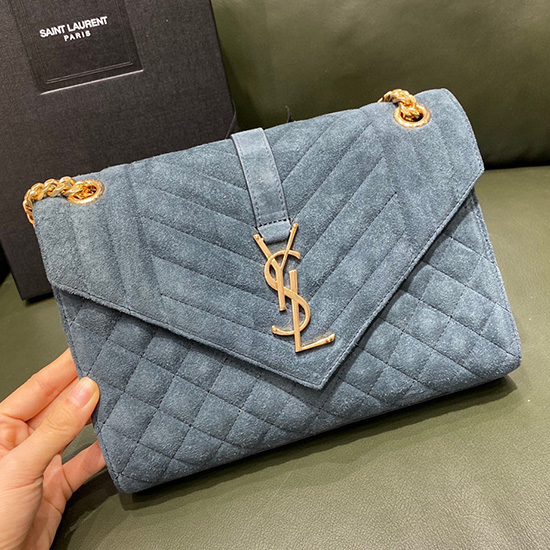 Saint Laurent Wildleder Mittelgroße Umschlagkettentasche Blau 487206