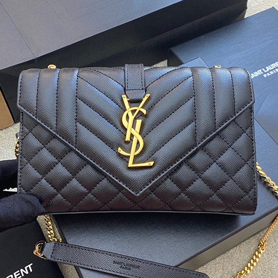 Saint Laurent – ​​Kleine Umhängetasche Mit Umschlag Schwarz Mit Gold 526286