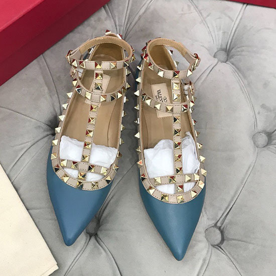 Valentino-Kalbsleder-Rockstud-Ballerina Mit Käfig Blau Vs03083