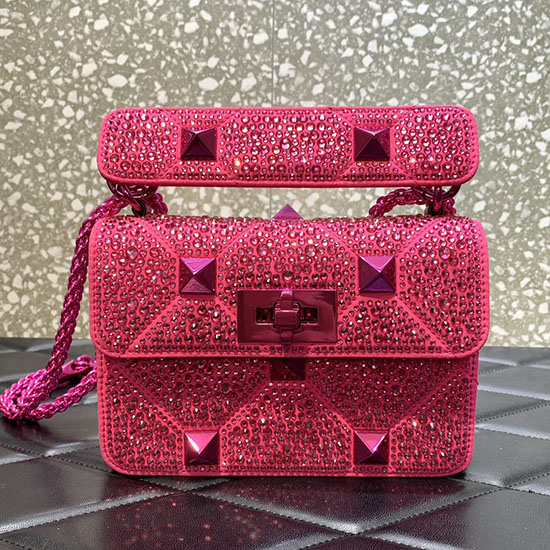 Valentino Kleine Römische Nietentasche Mit Strasssteinen Rosa V2299