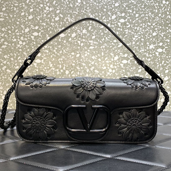 Valentino Loco Vlogo Blumen-Umhängetasche Aus Leder V6033