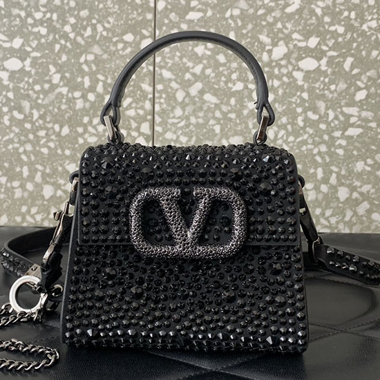 Valentino Micro Vsling Handtasche Mit Strasssteinen Schwarz V0087