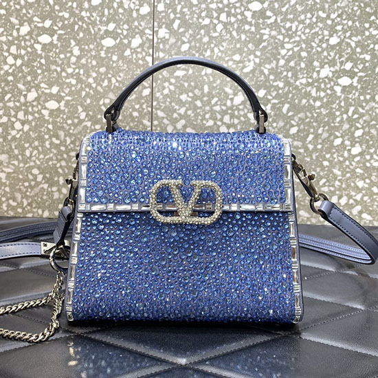 Valentino Mini-Vsling-Handtasche Mit Strasssteinen Blau V0097